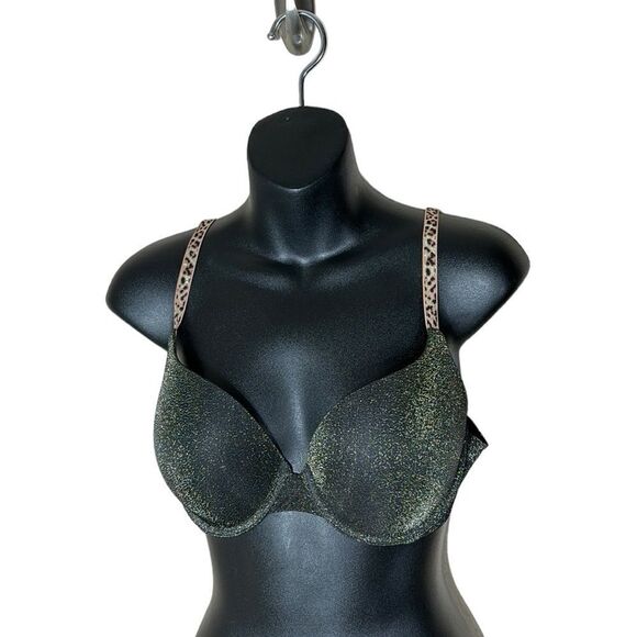 Victoria’s Secret bra TShirt push up full coverage 36C blackgold shimmer leopard - Picture 1 of 5